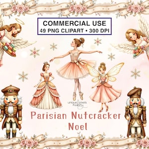 Luxus Rosa Weihnachten Clipart Urlaub Aquarell PNG | Nussknacker Story Paris Ballerina | Weihnachtsballett | Digitaler Download | KOMMERZIELLE NUTZUNG