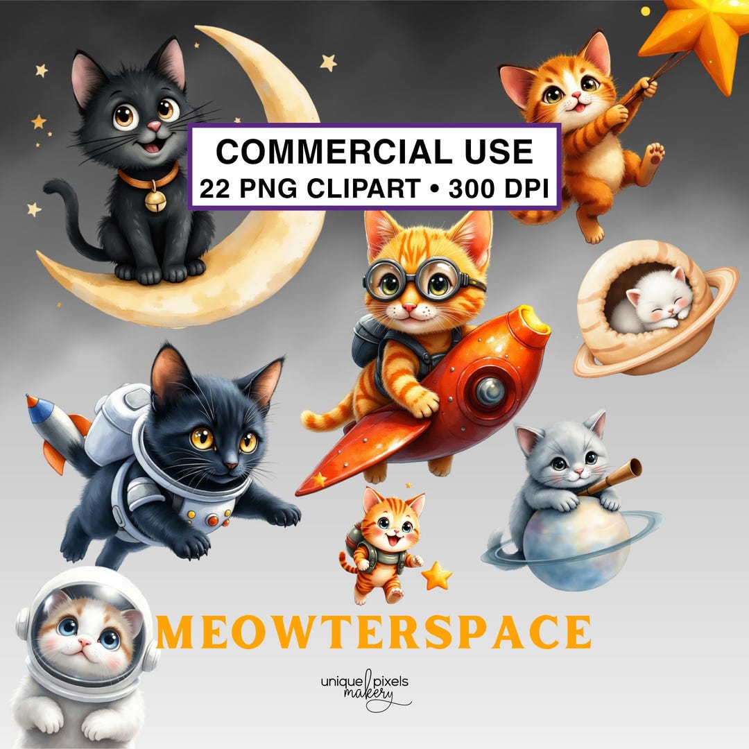 Kittens in Space Clipart PNG | Cute Astronaut Kitties Cosmic Galaxy ...