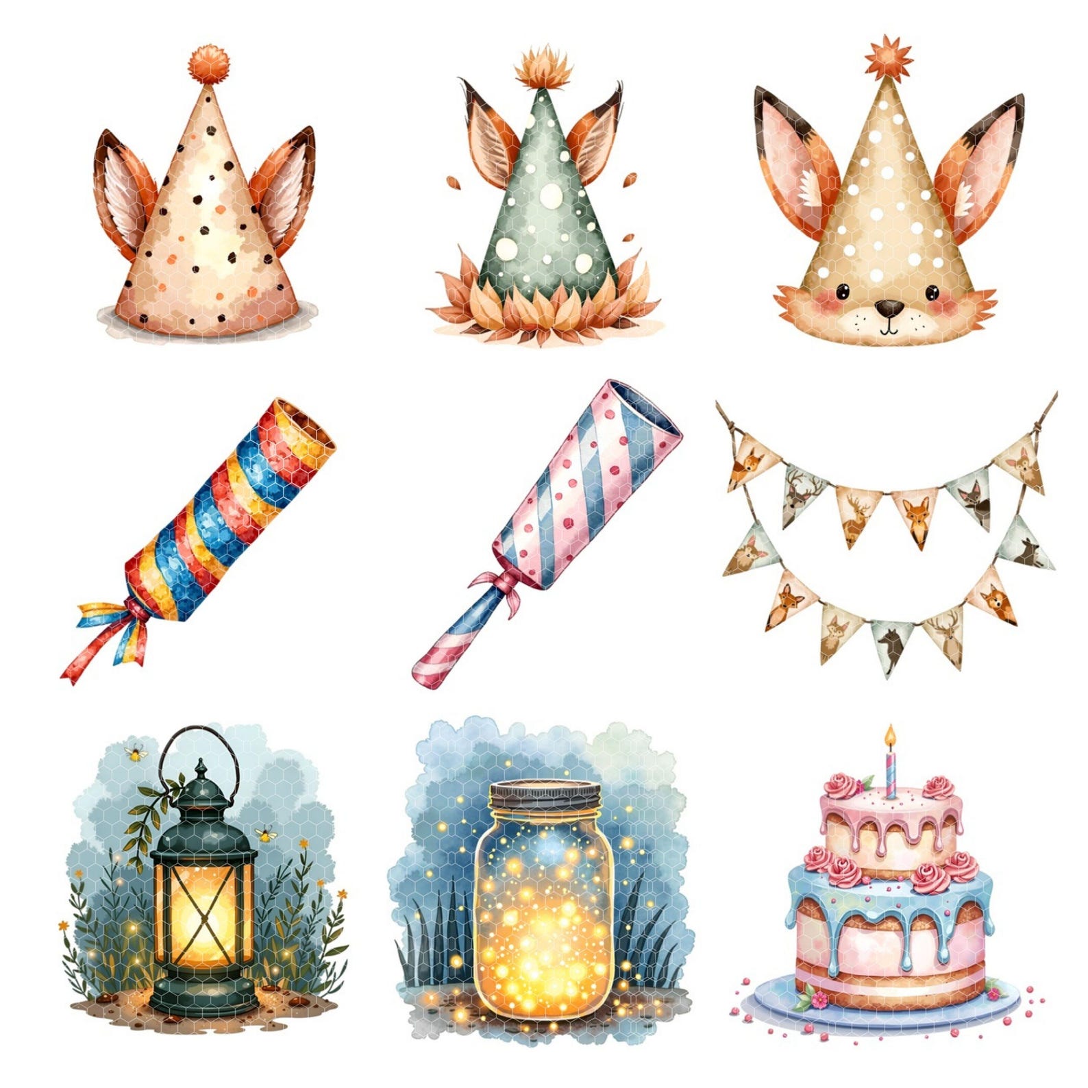 Woodland Birthday Clipart | Watercolor Forest Animals PNG (digital ...