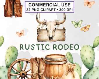 Clipart de rancho occidental en acuarela PNG transparente / Decoración rústica de rodeo para invitaciones y arte de pared / USO COMERCIAL