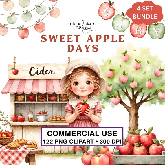 Apple Picking PNG Transparent Clipart | Fall Harvest Thanksgiving Apple Orchard for Invitations Stationary Digital Download Commercial Use