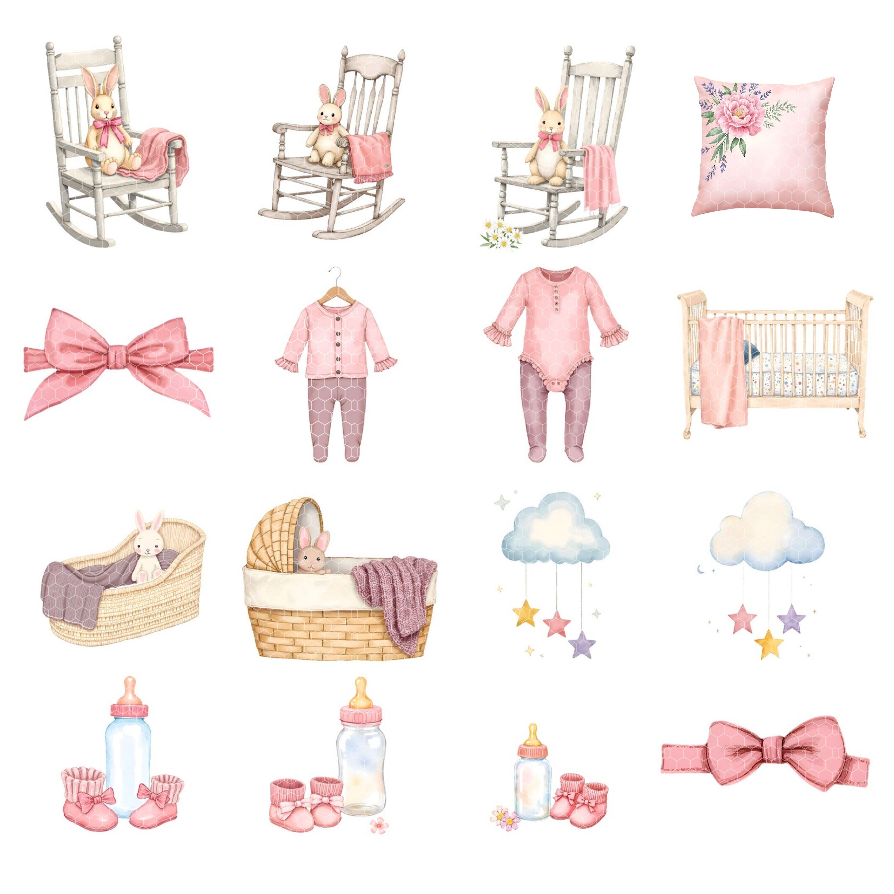 Pink Baby Girl Nursery Watercolor Clipart PNG | for Shower Invitations ...