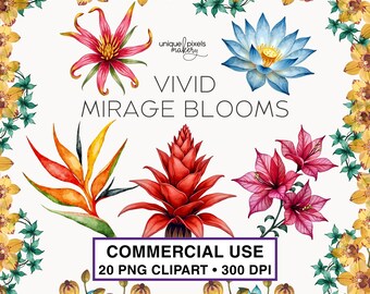 Watercolor Floral Single Blooms  20 Clipart PNG | Exotic Bold Flowers | Dramatic Botanicals | Fantasy Floral Graphics | Wedding Bloomss