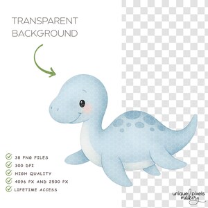 Baby Dinosaur Clipart Transparent PNG | Watercolor Dino with Jungle Plants, Volcano, Palm Trees, Hatching Eggs