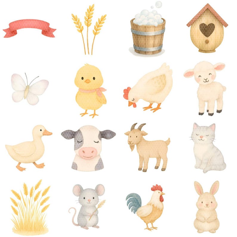 Farm Animal Clipart Watercolor Kids Transparent PNG | Barnyard Animals ...