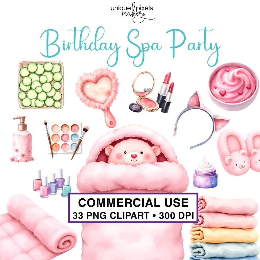 Sleepover Spa Party Clipart Watercolor PNG | COMMERCIAL USE | Unicorn ...