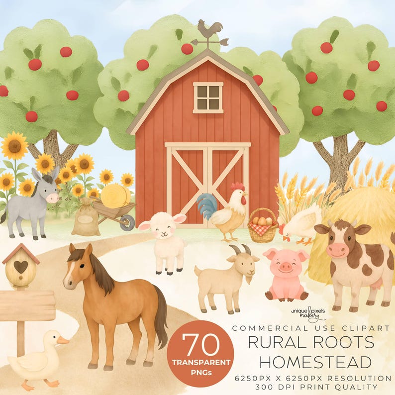 Farm Animal Clipart Watercolor Kids Transparent PNG | Barnyard Animals ...