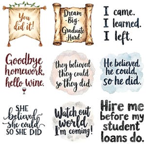 Watercolor Graduation Animals Clipart | 2025 2026 2027 2028 2029 2030 | Transparent PNGs | Caps, Scrolls & Quotes | Class of Celebration image 6