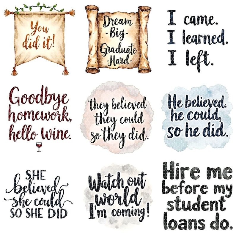 Watercolor Graduation Animals Clipart | 2025 2026 2027 2028 2029 2030 | Transparent PNGs | Caps, Scrolls & Quotes | Class of Celebration image 6