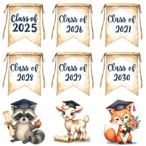 Watercolor Graduation Animals Clipart | 2025 2026 2027 2028 2029 2030 | Transparent PNGs | Caps, Scrolls & Quotes | Class of Celebration image 3