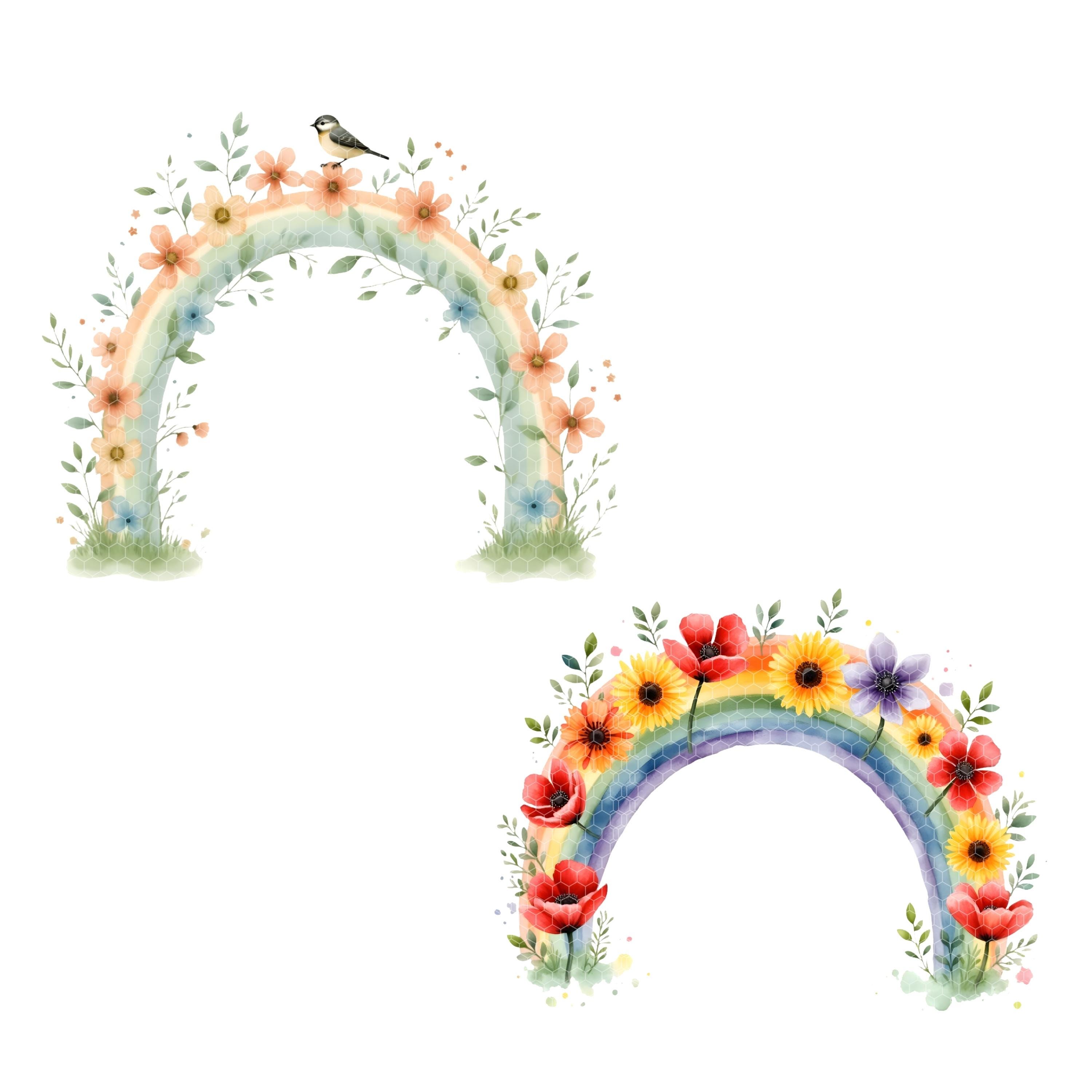 Boho Rainbow Clipart Watercolor PNG | Floral | Colorful Arc | Nursery ...