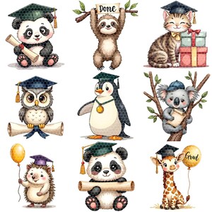 Watercolor Graduation Animals Clipart | 2025 2026 2027 2028 2029 2030 | Transparent PNGs | Caps, Scrolls & Quotes | Class of Celebration image 4