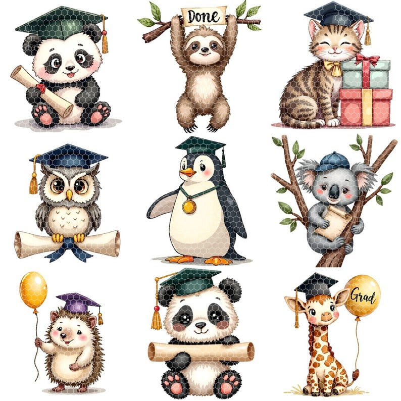Watercolor Graduation Animals Clipart | 2025 2026 2027 2028 2029 2030 | Transparent PNGs | Caps, Scrolls & Quotes | Class of Celebration image 4