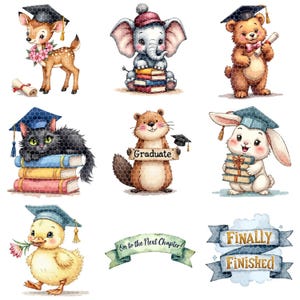 Watercolor Graduation Animals Clipart | 2025 2026 2027 2028 2029 2030 | Transparent PNGs | Caps, Scrolls & Quotes | Class of Celebration image 5