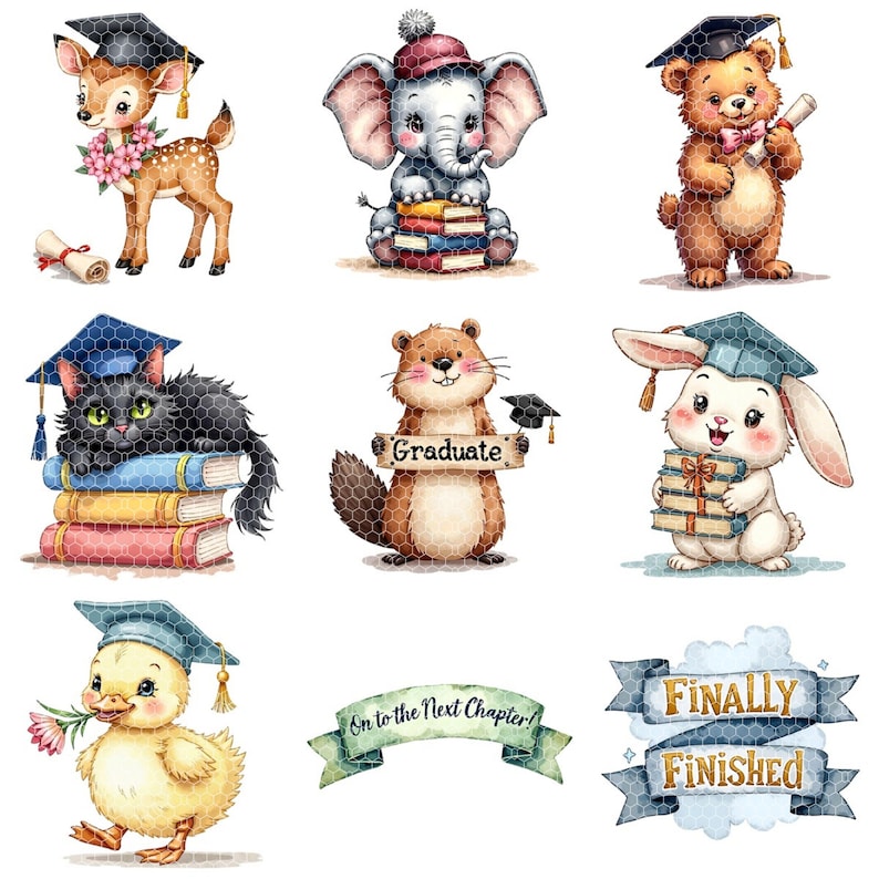 Watercolor Graduation Animals Clipart | 2025 2026 2027 2028 2029 2030 | Transparent PNGs | Caps, Scrolls & Quotes | Class of Celebration image 5
