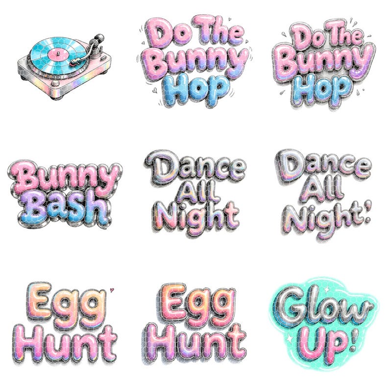 Spring Disco Easter PNG Clipart Watercolor | Retro Bunny Party Eggs ...