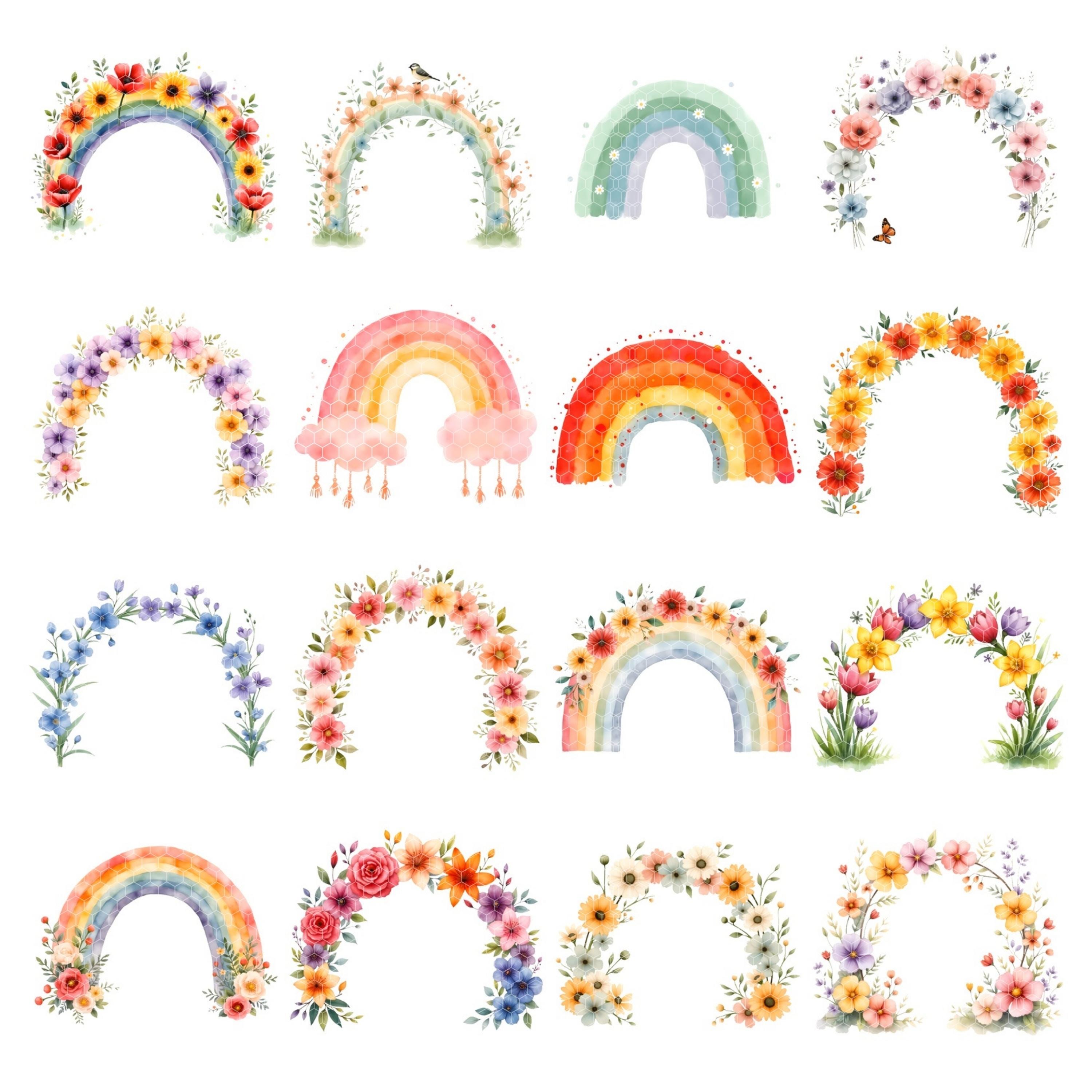 Boho Rainbow Clipart Watercolor PNG | Floral | Colorful Arc | Nursery ...