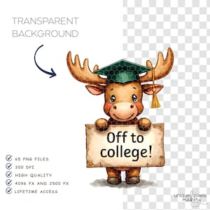 Watercolor Graduation Animals Clipart | 2025 2026 2027 2028 2029 2030 | Transparent PNGs | Caps, Scrolls & Quotes | Class of Celebration image 2