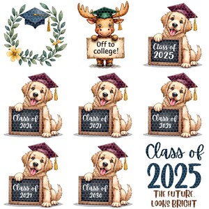 Watercolor Graduation Animals Clipart | 2025 2026 2027 2028 2029 2030 | Transparent PNGs | Caps, Scrolls & Quotes | Class of Celebration image 7