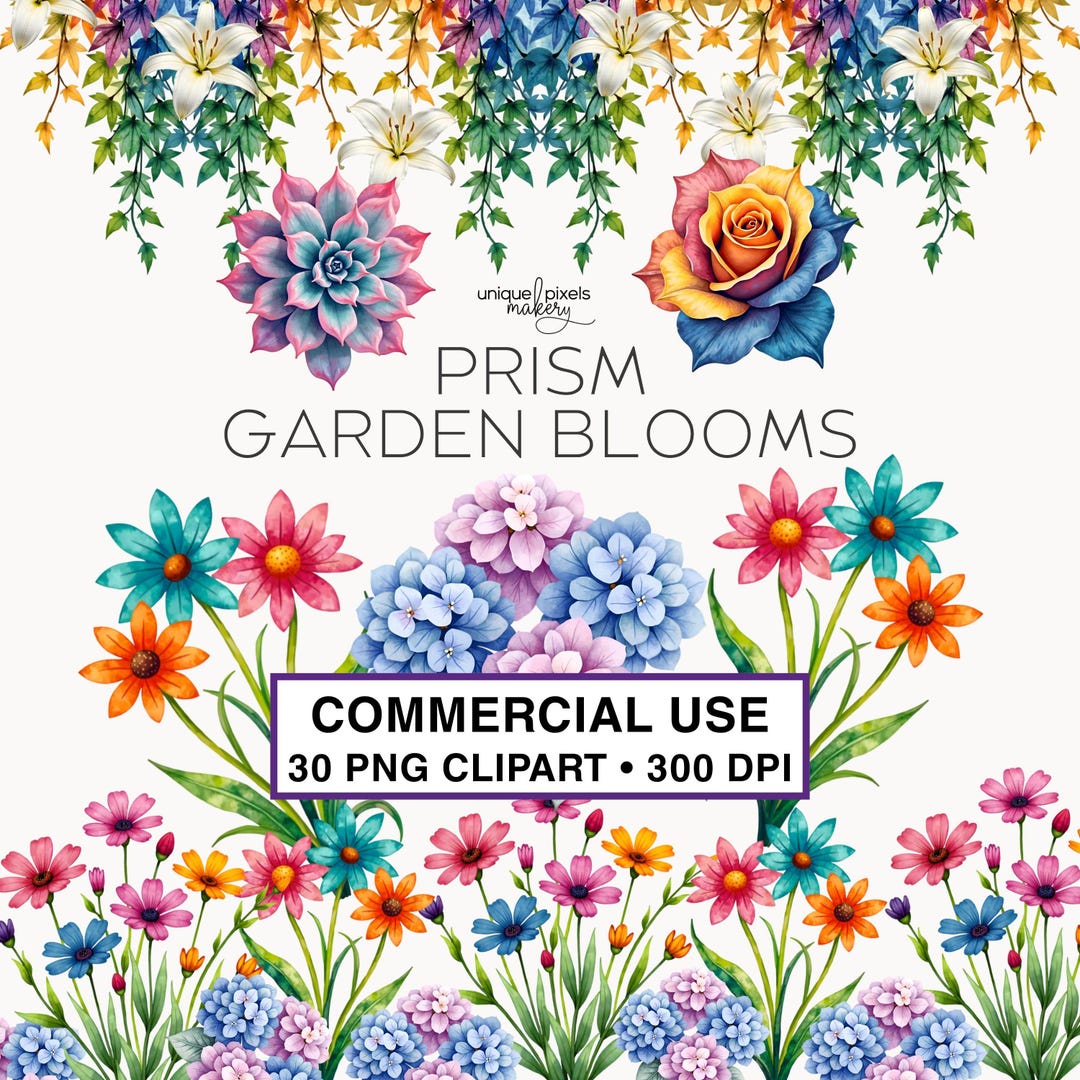 Watercolor Flower Clipart | Rainbow Wildflower PNG Set (30 Files) - Etsy