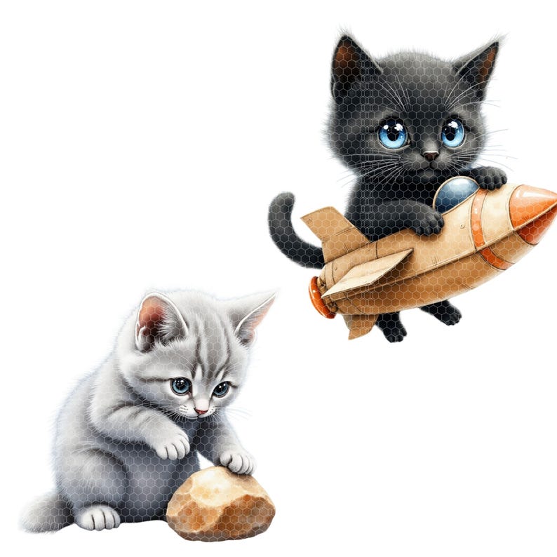 Kittens in Space Clipart PNG | Cute Astronaut Kitties Cosmic Galaxy ...