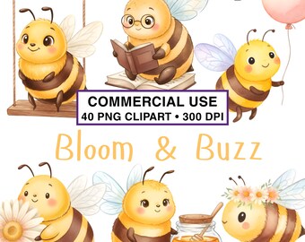 Clipart de margarita, gerbera y abeja, acuarela, decoración, invitación caprichosa, arte infantil con sol y arcoíris en el jardín, invitación para baby shower, uso comercial