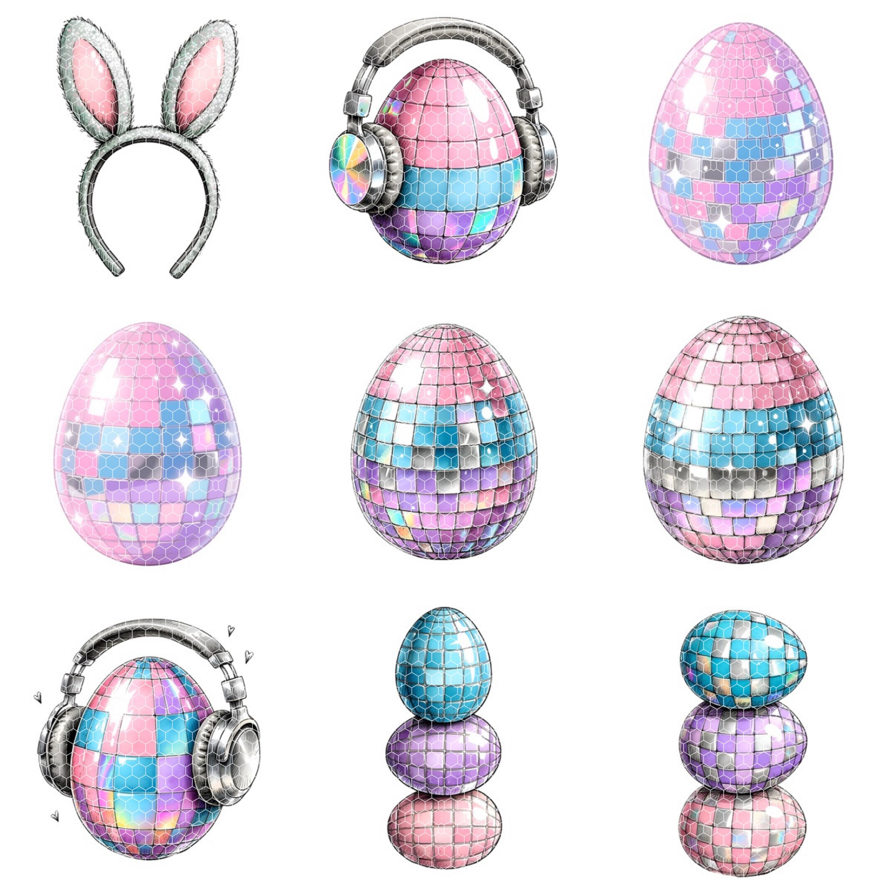 Spring Disco Easter PNG Clipart Watercolor | Retro Bunny Party Eggs ...