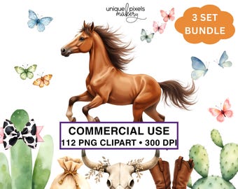 Clipart de rodeo occidental PNG acuarela / Vaquero, vaquera, baby shower / Botas, sombrero, herradura, rancho, decoración, invitación para fiesta / uso comercial