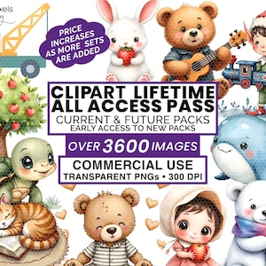 All Access Clipart Pass | 3600+ Images Past & Future Packs | Commercial Use PNG Bundle | Transparent 300 DPI Instant Digital Download