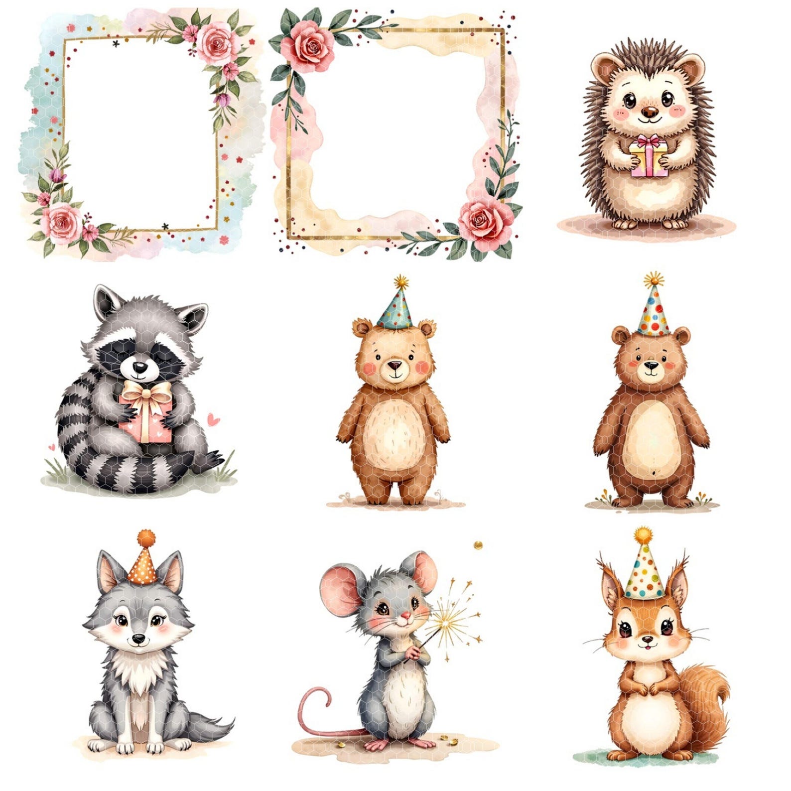 Woodland Birthday Clipart | Watercolor Forest Animals PNG (digital ...