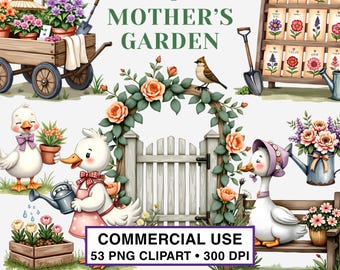 Clipart de Jardín de Madres Caprichoso – PNG Rústico Vintage (Descarga Digital)
