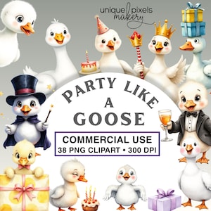 ガチョウの誕生日パーティーのクリップアート | 水彩動物PNG（商用利用可）