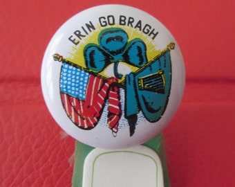 4 Vintage Erin Go Braugh Ireland Forever Lapel Pins for all the whole family from Hong Kong with Hat, old Irish pin back, Irish USA flags