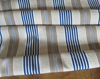 Vintage heavyweight striped ticking yardage/ Blue and tan pillow ticking fabric/ 29" wide by 36" long pieces of used mattress cover material