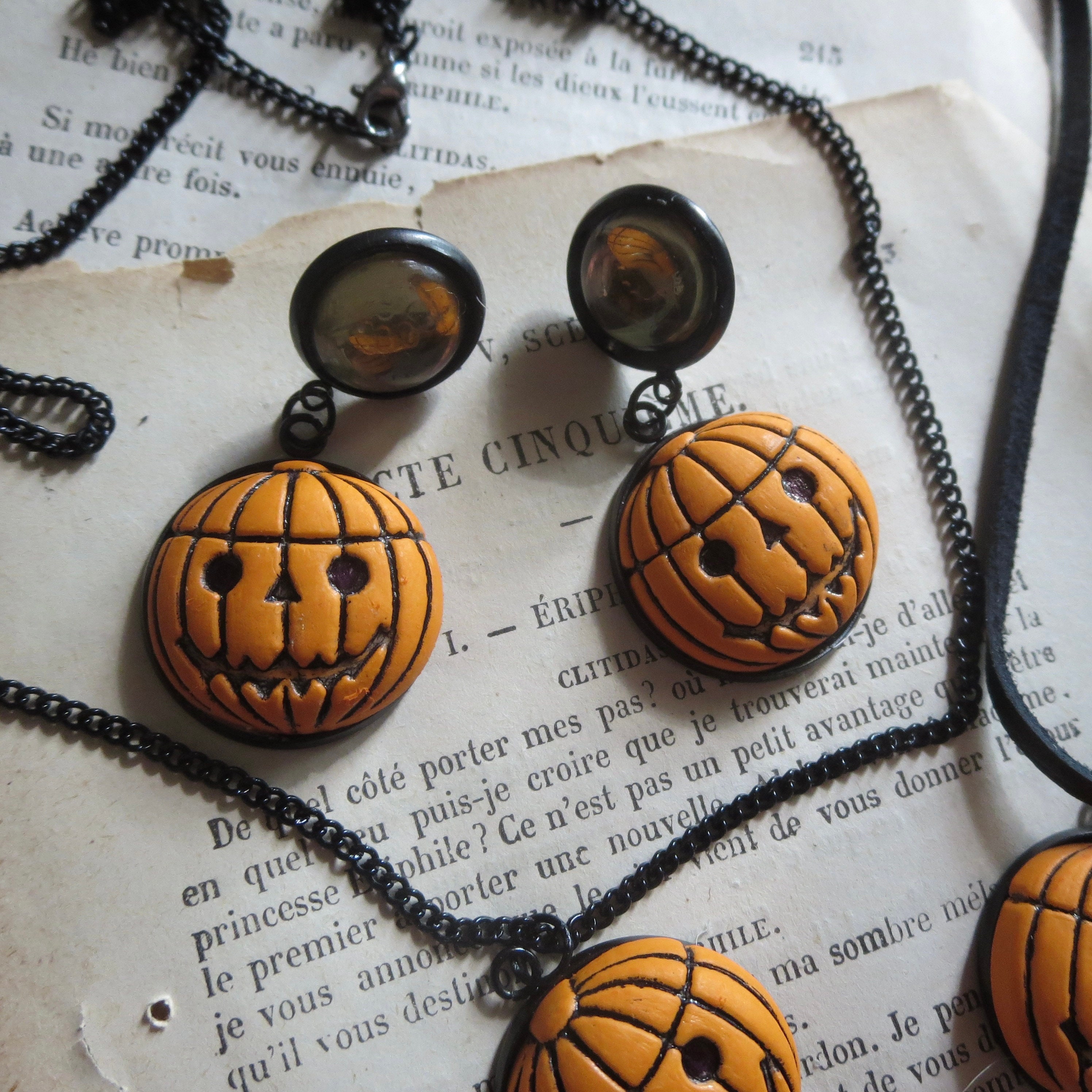Halloween Pumpkin Earrings Full Moon Dangle Earrings With Etsy UK