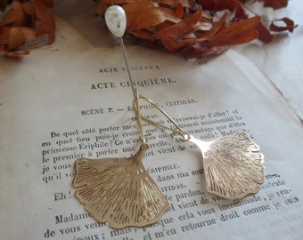 Ginkgo Biloba Leaf Earrings, Gold Plated Brass