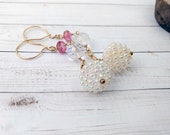 Pink Topaz and Gold Long Dangle Earrings Statement Jewelry Crystal Vintage Gold Filled Drops Birthday Gifts for Her Sister Under 50
