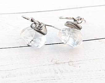 Sterling Silver Crystal Nugget Earrings, Small Quartz Drops, Short Dangles, Clear Rock Elegant Modern Earrings, April Birthstone Her Gift