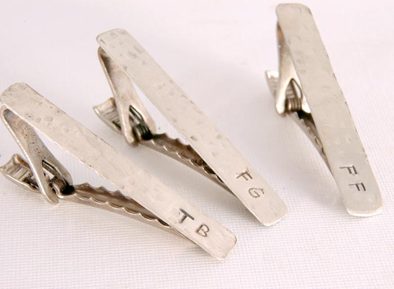 Sterling Silver Tie Bar Personalized Tie Clip Custom Initials Necktie Accessories Groomsmen Gifts Gifts for Men Under 25
