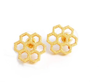 Honeycomb Post Earrings | Gold  Honeycomb Studs | Bumblebee Jewelry |Geometric Studs | Nature Earrings | Birthday for Her | Under 50