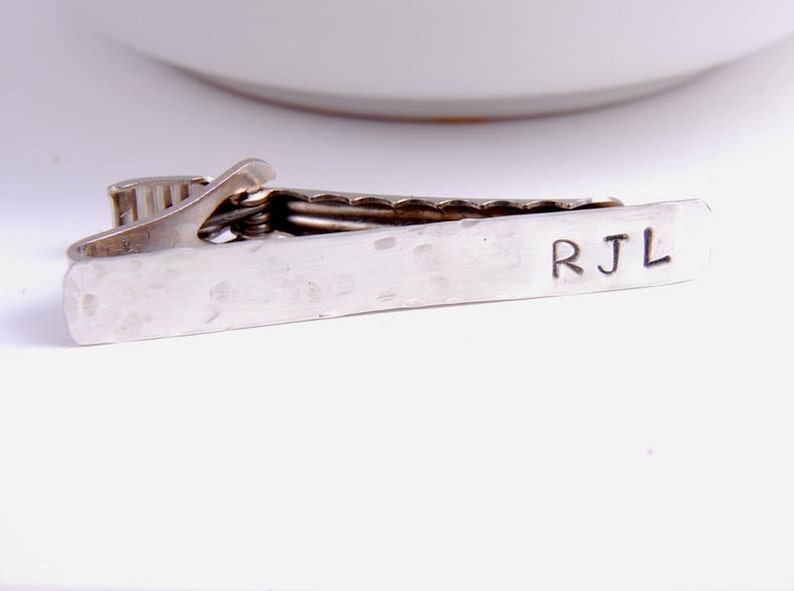 Sterling Silver Tie Bar Personalized Tie Clip Custom Initials Necktie Accessories Groomsmen Gifts Gifts for Men Under 25