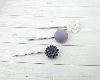 SALE - Purple , and White Hair Pins, Girls Hair Clips, Flower Hair Pins, Floral Pins, Accessory for Her, Lilac Floral Bobby Pins