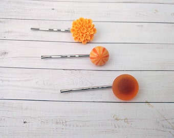 SALE - Orange and  Light Melon Hair Pins, Girls Hair Clips, Flower Hair Pins, Floral Pins, Accessory for Her,  Floral Bobby Pins