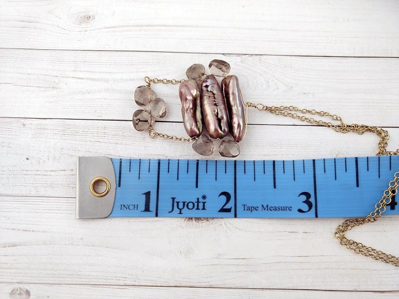 Pearl and Quartz Gold Filled Necklace Unique Gemstone Jewelry Stick Pearl Pendant Statement Necklace for Her Mom Birthday Gift