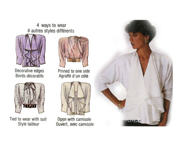 1980s Draped Blouse Pattern Dolman Sleeves 5 Ways To Wear Etsy
