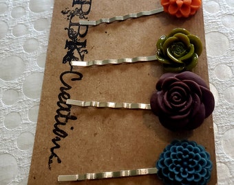 Fall is Here Flower Bobby Pins