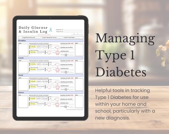 Tägliches Glukoseprotokoll | Mahlzeiten- und Insulin-Tracker für Typ-1-Diabetes | Probierpaket | PDF – individuelle Wünsche willkommen!