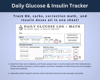 Kids' Daily Glucose Log | Children's Diabetes Worksheet | Student Health Record | PDF Printable for T1D Management & Blood Sugar Tracking