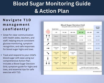 Blood Sugar Monitoring Guide & Action Plan for Kids | Diabetes Exercise Planning and High/Low Blood Sugar Reactions | PDF Printable for T1D