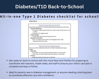 Type 1 Diabetes Back-to-School Checklist | Diabetes Management | Printable PDF Care Guide for Teachers, Nurses, & Aides | School Kit